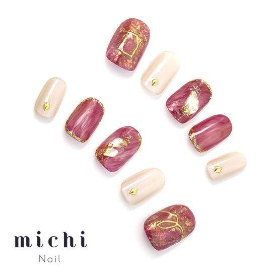 クラッシュシェルの透け感ワインニュアンスネイル- ネイルチップ