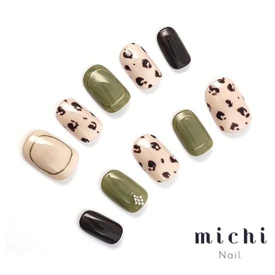 ヒョウ柄メタリックリングネイル - ネイルチップ専門店ミチネイル