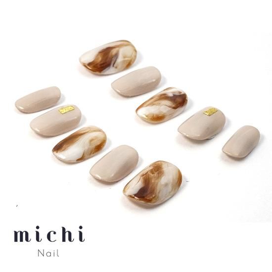 オーダーネイルチップNo.55 カフェラテ風 マーブル ぷっくり