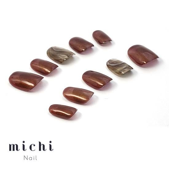 ブラウンラメとニュアンスマーブルネイル- ネイルチップ専門店ミチネイル