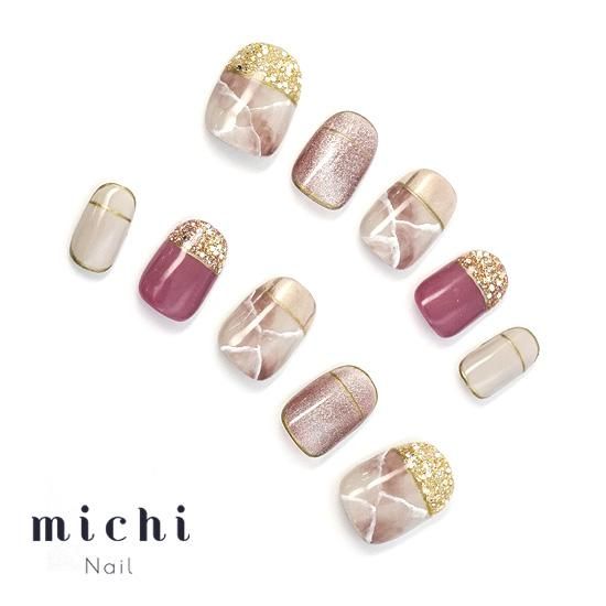 043【7点】【サイズ変更】【1点チップ変更】ピンクマグネット大理石ネイル 043【7点】【サイズ変更】【1点チップ変更】ピンクマグネット