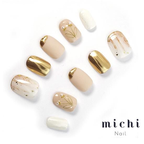 ゴールドミラー×ワイヤーフラワーネイル- ネイルチップ専門店ミチネイル