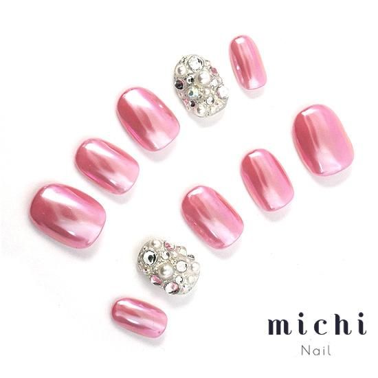 ピンクミラー×埋めつくしネイル- ネイルチップ専門店ミチネイル