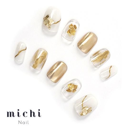ホワイト&ゴールドニュアンスネイル- ネイルチップ専門店ミチネイル