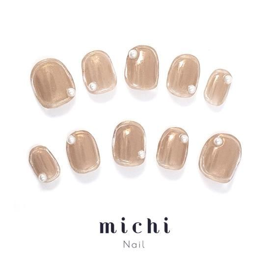 パール×ベージュクリアネイル- ネイルチップ専門店ミチネイル