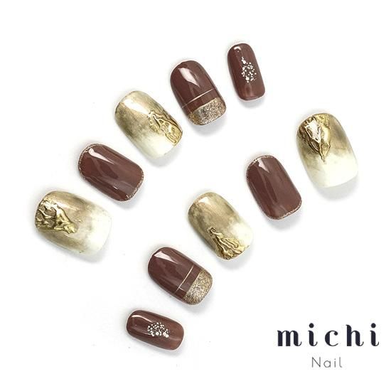 ブラウン×ミラーのシックネイル- ネイルチップ専門店ミチネイル