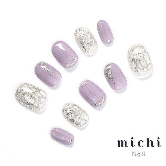 くすみパープル×シェルの埋めつくしネイル- ネイルチップ専門店ミチネイル