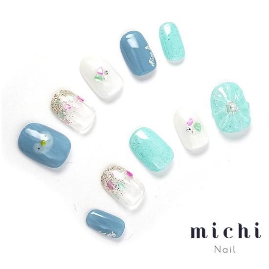 ほっこりぺんぎんの涼しげネイル- ネイルチップ専門店ミチネイル