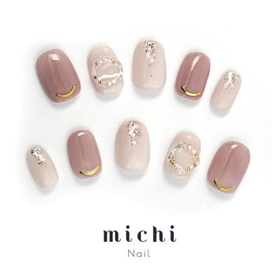 ニュアンスピンクの大人上品ラメネイル- ネイルチップ専門店ミチネイル