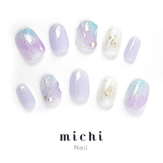 オーロラとシェルのマーメイドネイル- ネイルチップ専門店ミチネイル