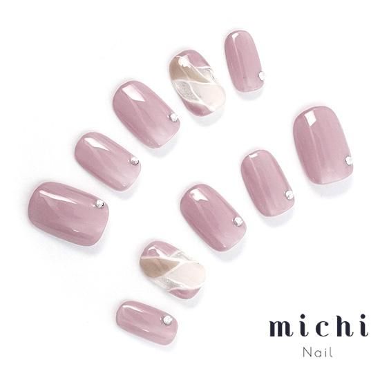 くすみパープルのブロッキングネイル- ネイルチップ専門店ミチネイル