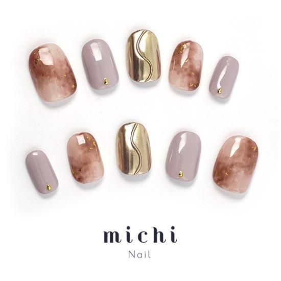 くすみカラー×ゴールドの上品ニュアンスネイル- ネイルチップ
