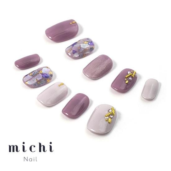 くすみパープルシェルネイル- ネイルチップ専門店ミチネイル