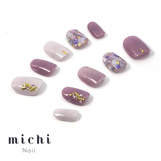 くすみパープルシェルネイル- ネイルチップ専門店ミチネイル