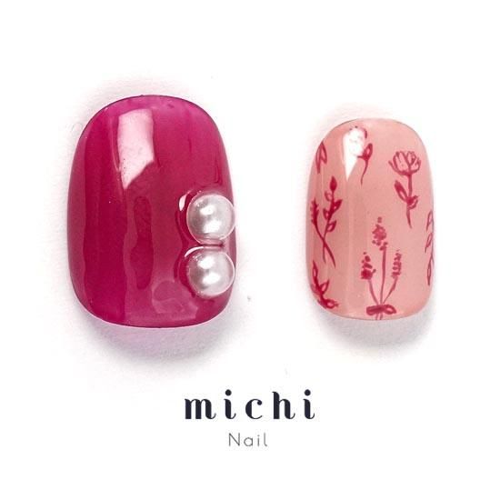 no.028いちご ネイルチップ ガーリー ピンク 赤 マグネット チェック