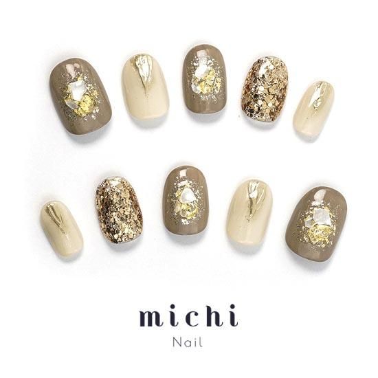 大人ブラウンのキラキラミラーネイル- ネイルチップ専門店ミチネイル