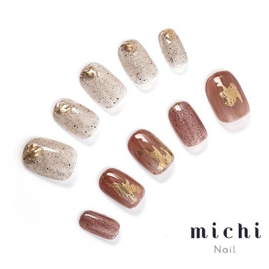 アシンメトリーブラウンニュアンスネイル- ネイルチップ専門店