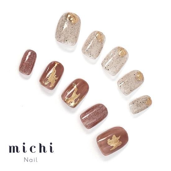 アシンメトリーブラウンニュアンスネイル- ネイルチップ専門店