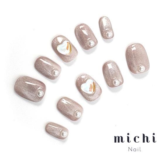 ベージュマグネット×パール ネイルチップ ベージュマグネットグラデ パール ネイルチップ【ニュアンス綺麗
