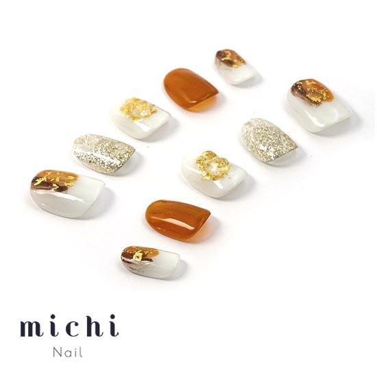 キャラメルブラウンのぬりかけホイルネイル- ネイルチップ専門店ミチネイル