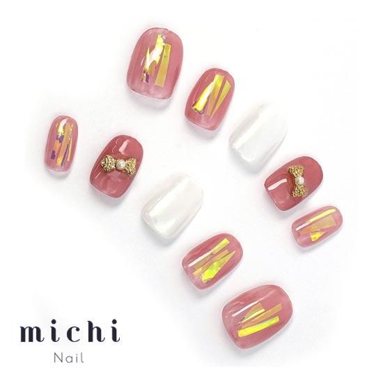 オーロラピンクリボンネイル- ネイルチップ専門店ミチネイル