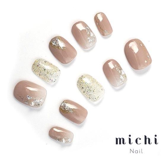 ヌーディカラーのゴージャスラメネイル- ネイルチップ専門店ミチネイル