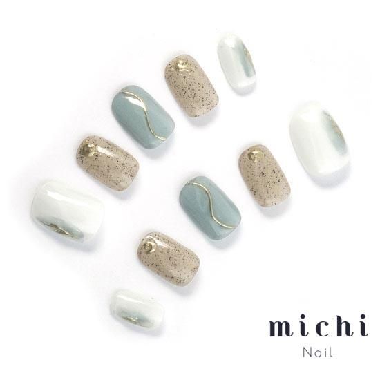 砂ジェル×くすみブルーのニュアンスネイル- ネイルチップ専門店