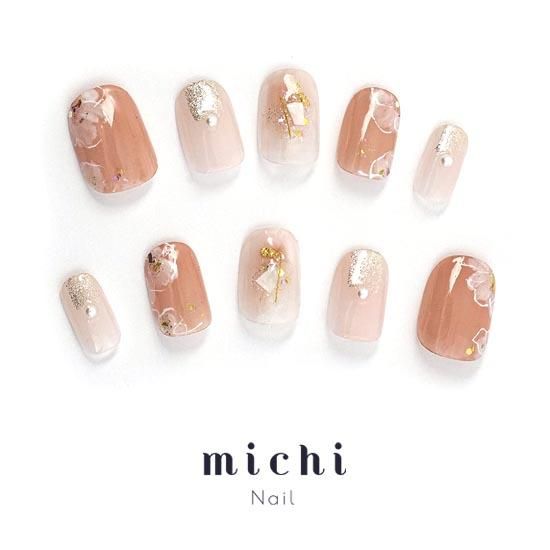 nailtip【37】淡色　ネイルチップ　ネイル　フラワーネイル　ベージュ　卒業式　ニュアンス