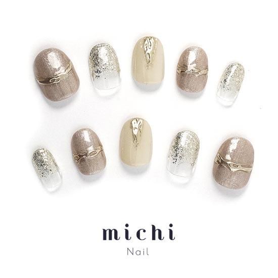 ピンクベージュのキラキラ大人ネイル- ネイルチップ専門店ミチネイル