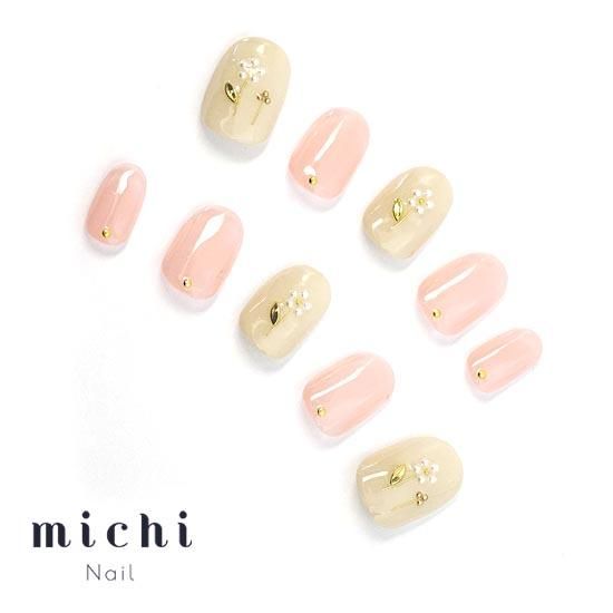 ネイルチップ ワンホン フラワー パール パールホワイトのフラワーネイル- ネイルチップ(つけ爪)専門店ミチネイル