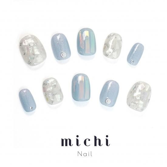 きらきらシェルと涼しげブルーネイル- ネイルチップ専門店ミチネイル