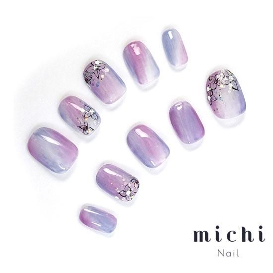 オーダーネイルチップNo.44 淡色紫 たらし込み 紫陽花 foot グミ