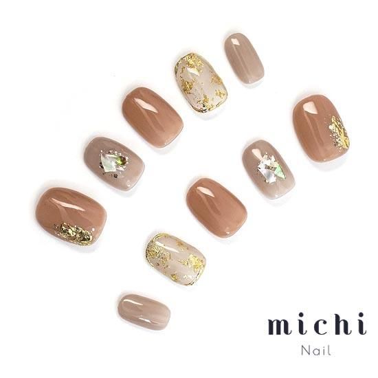 シアーブラウンニュアンスネイル- ネイルチップ専門店ミチネイル