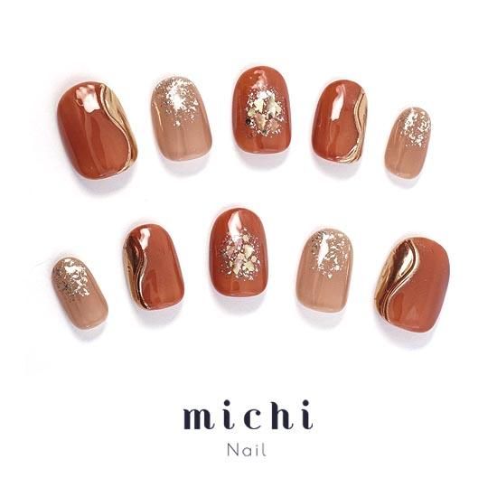 テラコッタカラーのキラキラミラーネイル- ネイルチップ専門店ミチネイル