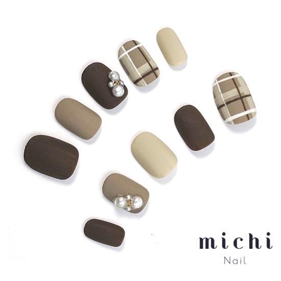 ♡大人ガーリーブラウンチェック♡ ネイルチップ　ハンドメイド ブラウンチェックネイルNo.228 | joie