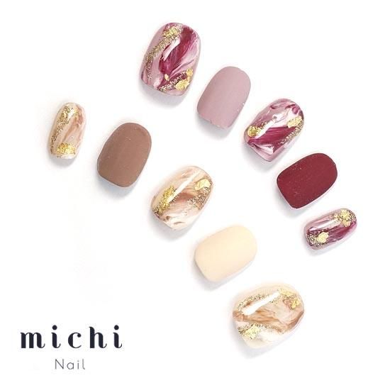 アシンメトリーカラーの秋ニュアンスネイル- ネイルチップ専門店ミチネイル