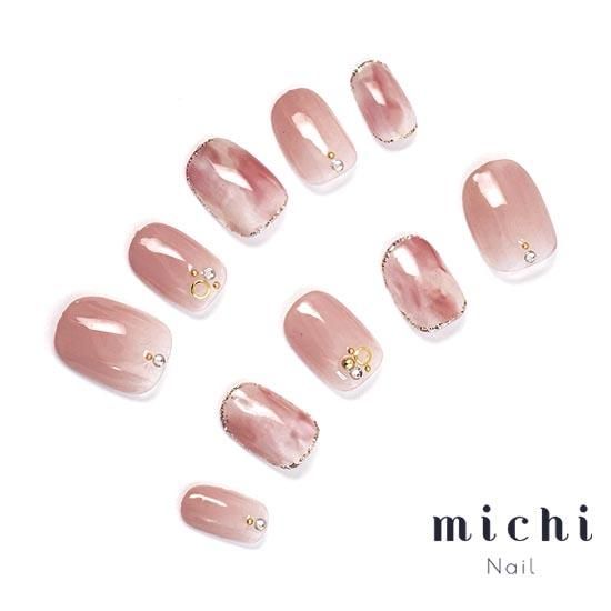 上品ピンクの大人マーブルネイル- ネイルチップ専門店ミチネイル