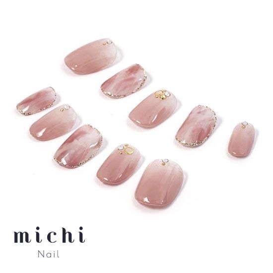 上品ピンクの大人マーブルネイル- ネイルチップ専門店ミチネイル