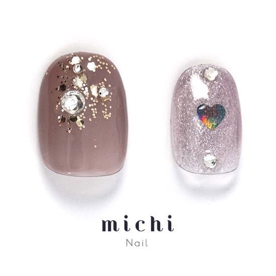 ハートホロブラウンラメネイル- ネイルチップ専門店ミチネイル