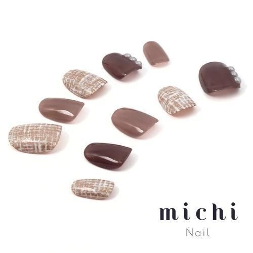 シアーブラウン×ツイードネイル- ネイルチップ専門店ミチネイル