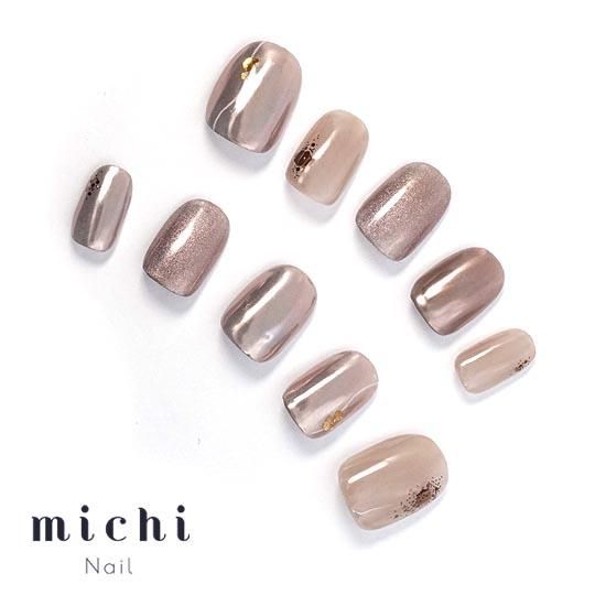 #007 グレージュネイル　ネイルチップ つやきらグレージュネイル- ネイルチップ専門店ミチネイル
