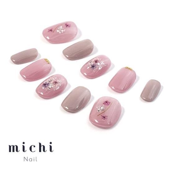 ピンク×グレージュのフラワーネイル- ネイルチップ専門店ミチネイル