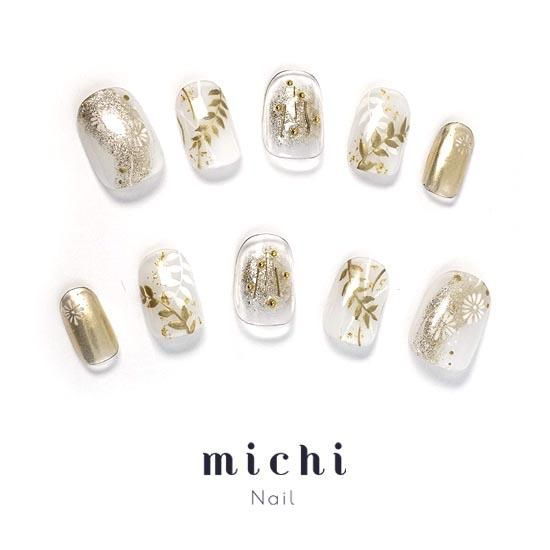 淡色和装ネイルチップ　ホワイトゴールド花柄ネイルチップ 10個セット 淡色和装ネイルチップ ホワイトゴールド花柄ネイルチップ 10個セット