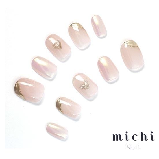 オーロラピンクのぷっくりハートネイル- ネイルチップ専門店ミチネイル