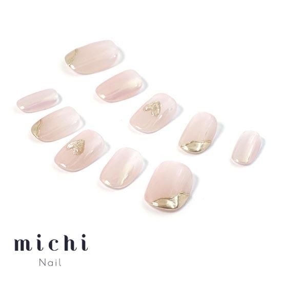 ネイルチップ オーダー ミラー マグネット ピンク ぷっくりハート 3d