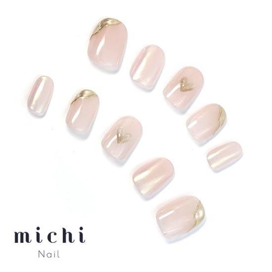 オーロラピンクのぷっくりハートネイル- ネイルチップ専門店