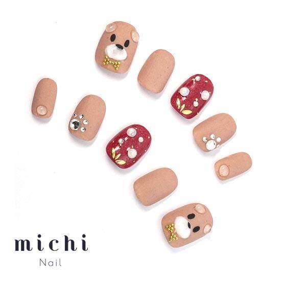 いちごとぷっくりくまちゃんネイル- ネイルチップ専門店ミチネイル