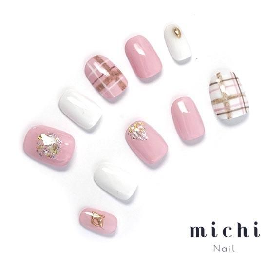 オーダーネイルチップ チェックネイル ガーリーネイル ゆめかわいい〜ガーリーチェックネイル ネイルチップ（つけ爪