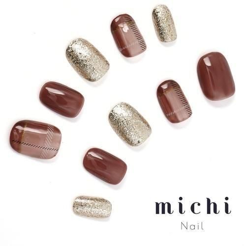 大人ブラウンチェックネイル- ネイルチップ専門店ミチネイル