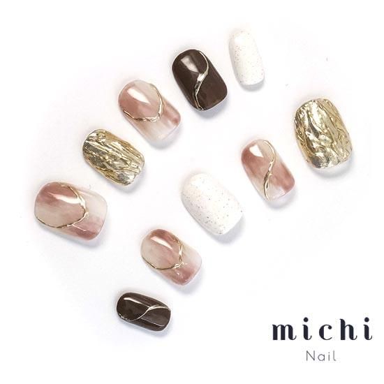 #004 ネイルチップ　ニュアンスネイル　ミラーネイル　シェルネイル 砂ジェル×ミラーのニュアンスネイル- ネイルチップ専門店ミチネイル